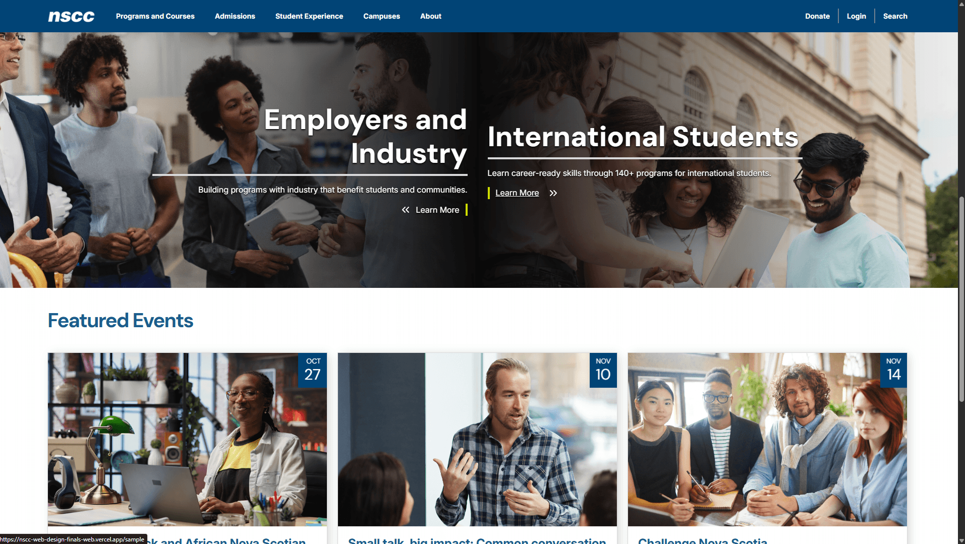 Image of NSCC Homepage Web Design