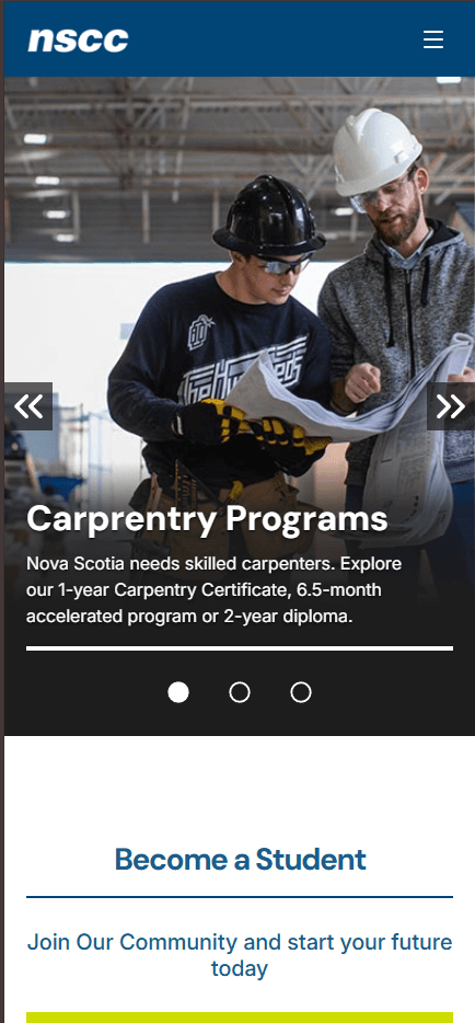 Image of NSCC Homepage Web Design